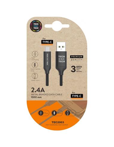 CABLE NEGRO USB-A A TIPO C 1M TEC2003