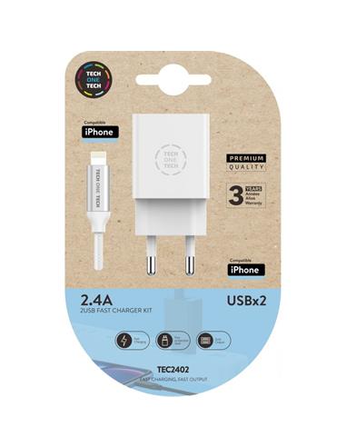 CARGADOR + CABLE IPHONE 2.4A TEC2402