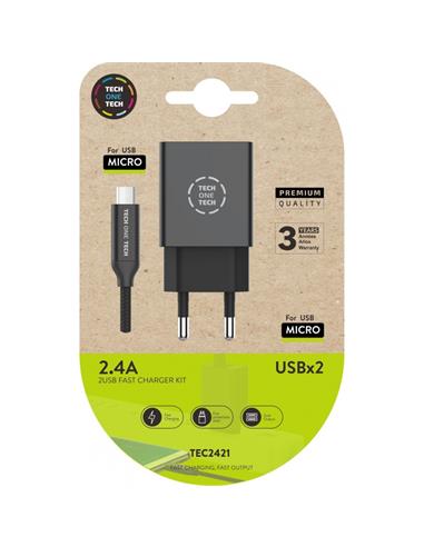 CARGADOR + CABLE MICRO USB 2.4A TEC2421