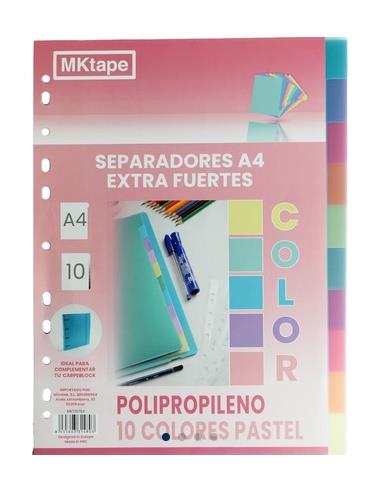SEPARADOR A4 PP 10 COL. PASTEL MKT20754