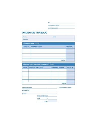 TALONARIO 4º ORDEN TRABAJO C/COPIA