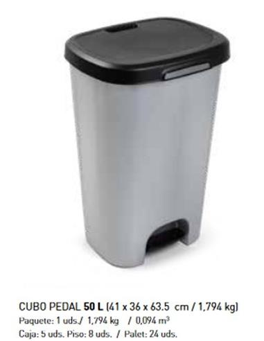 PAPELERA CUBO PEDAL 50L PLATA 1211612